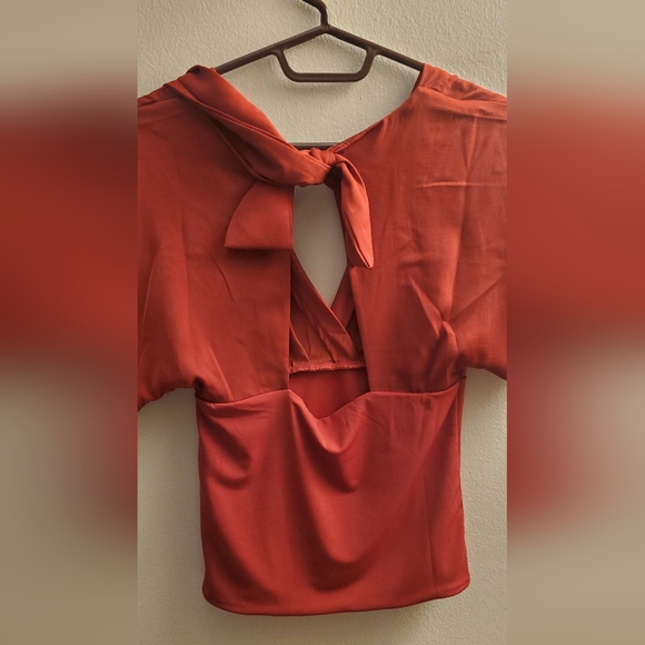 NWT Banana Republic Factory Tie Back Blouse, Rust Red, Size XXS (Fits Like XS) - Picture 4 of 6